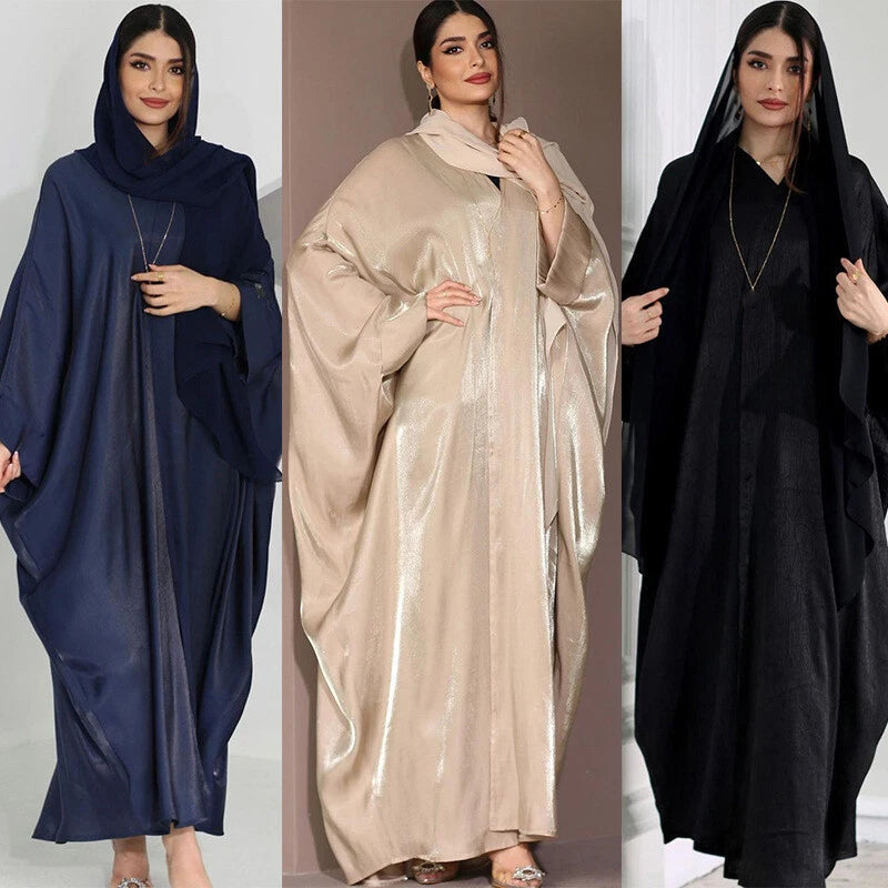 Dubai Women Muslim Batwing Sleeve Satin Open Abaya Cardigan Dress Dress Turkey 07FC0E-D4 - KOEEK