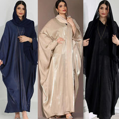 Dubai Women Muslim Batwing Sleeve Satin Open Abaya Cardigan Dress Dress Turkey 07FC0E-D4 - KOEEK