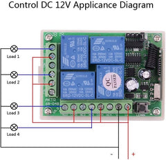 new DC 12V Remote Control Switch 4 Channel Universal 433Mhz Control... 07FC0E-D4 - KOEEK