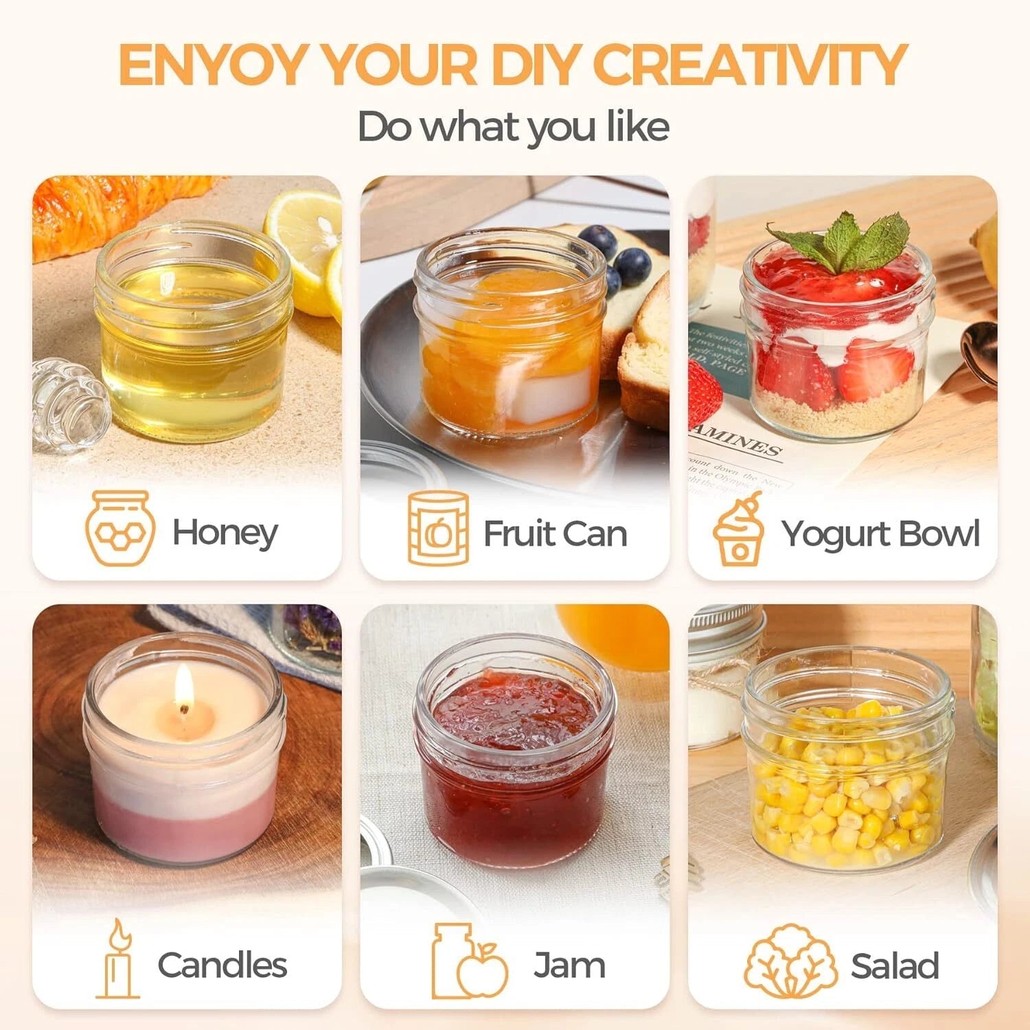 Mini Mason Jars 4oz - 8 Pack, Regular Mouth Mason Jar with Lids and Seal Bands 07FC0E-D4 - KOEEK