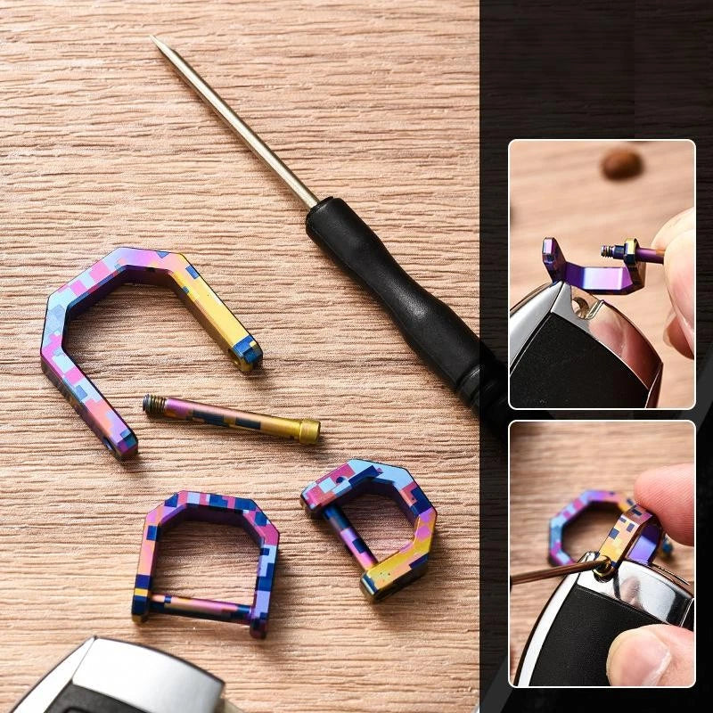 Titanium D Key Ring with Screw Shackle Keychain Ring Horseshoe Clasp for Car Fob 07FC0E-D4 - KOEEK