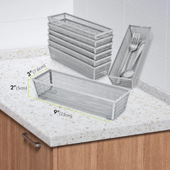 Metal Silverware Organizer, Mesh Drawer Organizer (Silver 9 * 3 * 2 inch 6-Pack) 07FC0E-D4 - KOEEK