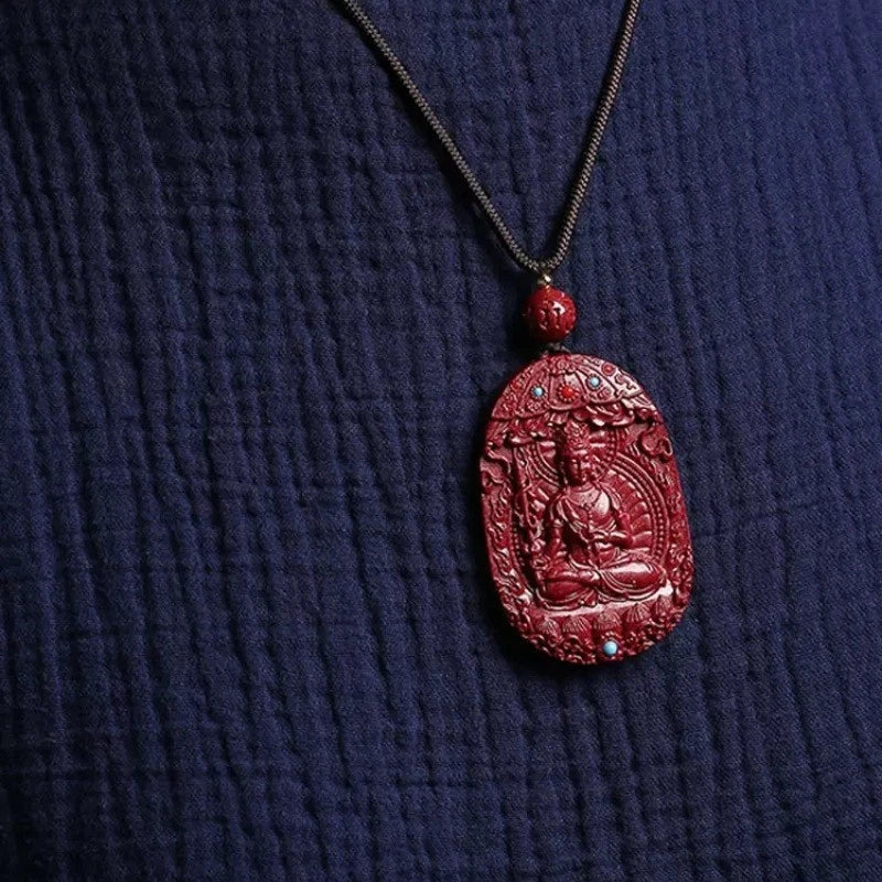 Natural Cinnabar Handcarved Twelve Zodiac Buddha Statue Pendant Amulet Necklace 07FC0E-D4 - KOEEK