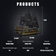 new Mould King 13186 Black Pearl Pirate Ship Boat Clamp Building Block Kit Toy MOC MOULD KING - KOEEK