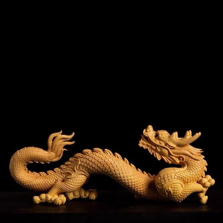 10cm Boxwood Zodiac Dragon Wood Carving Chinese Style Desk Decor 07FC0E-D4 - KOEEK