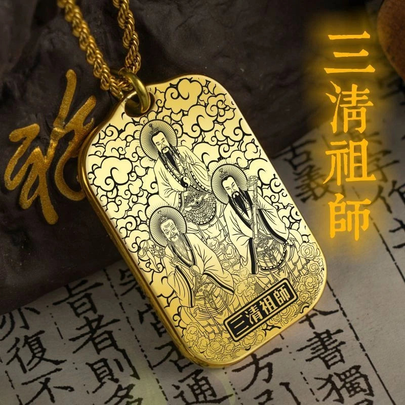 33mm*50mm Taoist Three Pure Ones Pendant Necklace Tag Car Hanging Amulet Unisex 07FC0E-D4 - KOEEK