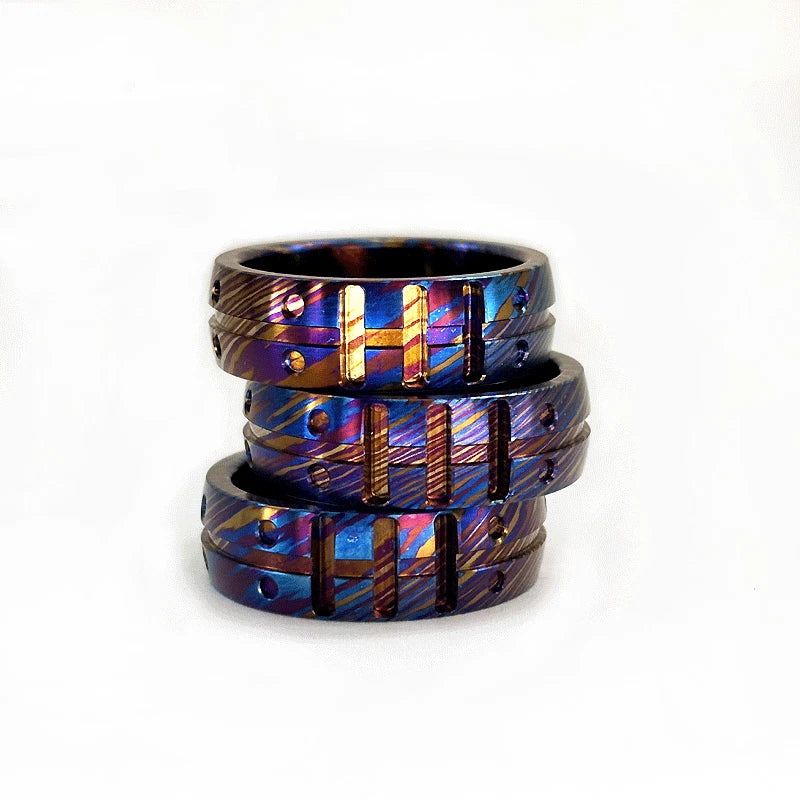 Damascus Titanium Ring CNC Made Men Women Finger Rings Pendant Accessories 07FC0E-D4 - KOEEK