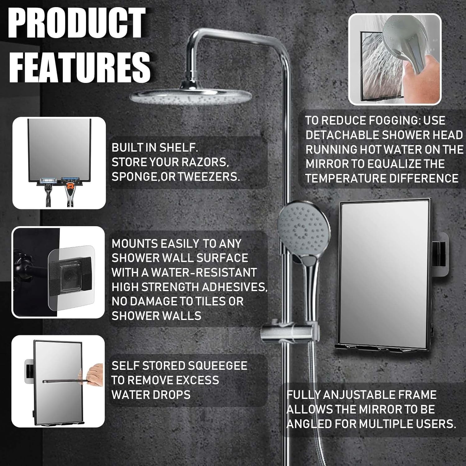 new LFOYOU Shower Mirror for Shaving with 2 Replaceable Adhesive - Two Black LFOYOU - KOEEK