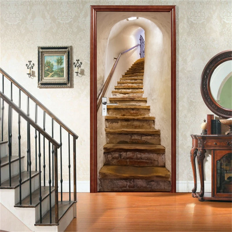 Stairway Wall Art  Self-adhesive Wrap Murals 3D Door Sticker Decal Home Decor 07FC0E-D4 - KOEEK