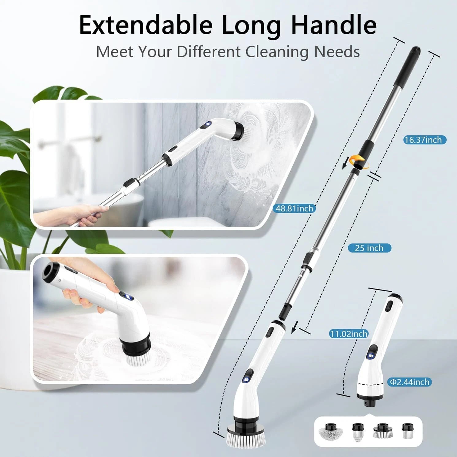 Electric rotary scrubber with adjustable extension handle 07FC0E-D4 - KOEEK