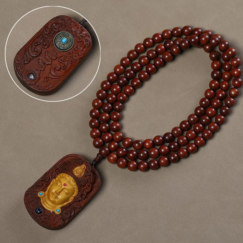 Sandalwood Handmade Carve Guanyin Bodhisattva Card Pendant Necklace Accessories 07FC0E-D4 - KOEEK