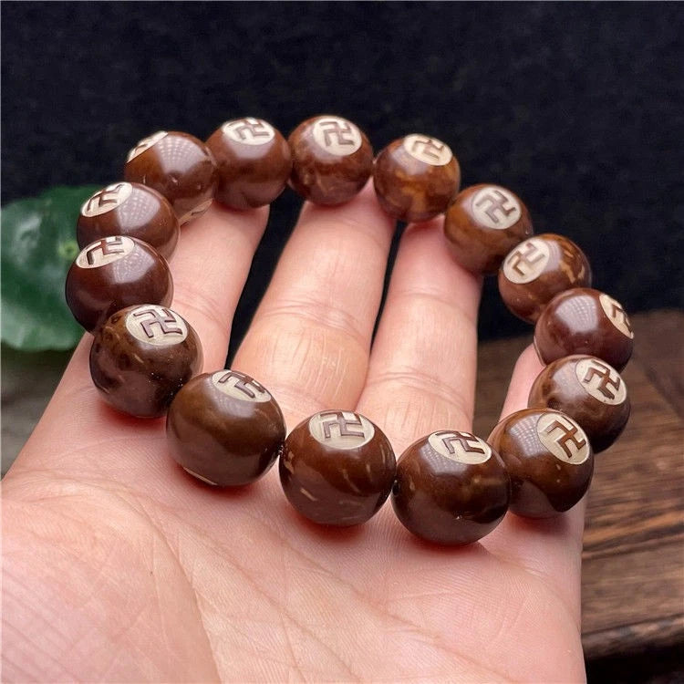 Bodhi Bead Bracelet Yin Yang Bagua Carving Prayer Beads Unisex Buddhist 07FC0E-D4 - KOEEK