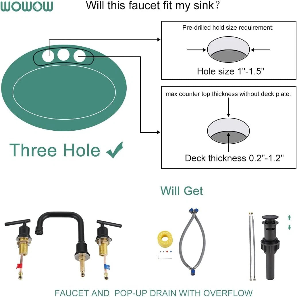 Two-Handle Widespread 8-Inch Bathroom Faucet Black 360 Degree Swivel 07FC0E-D4 - KOEEK