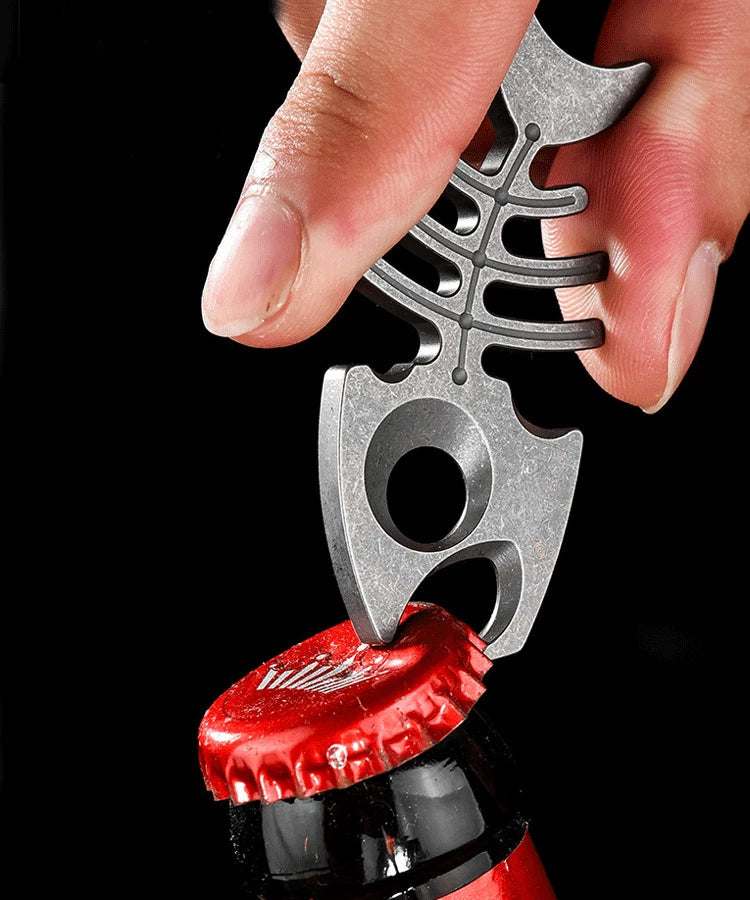 Titanium Alloy Fishbone Shape Bottle Opener Keychain Necklace Pendant EDC Gift 07FC0E-D4 - KOEEK
