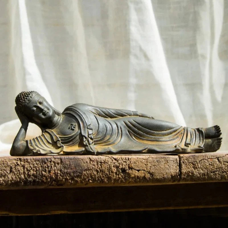 17.5cm Resin Reclining Buddha Sakyamuni Buddhism Natural Rust Desktop Ornament 07FC0E-D4 - KOEEK
