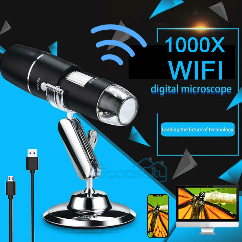 nytt 1600X 1000X WiFi digitalt mikroskop HD-kamera LCD 1080p myntforstørrelseslys