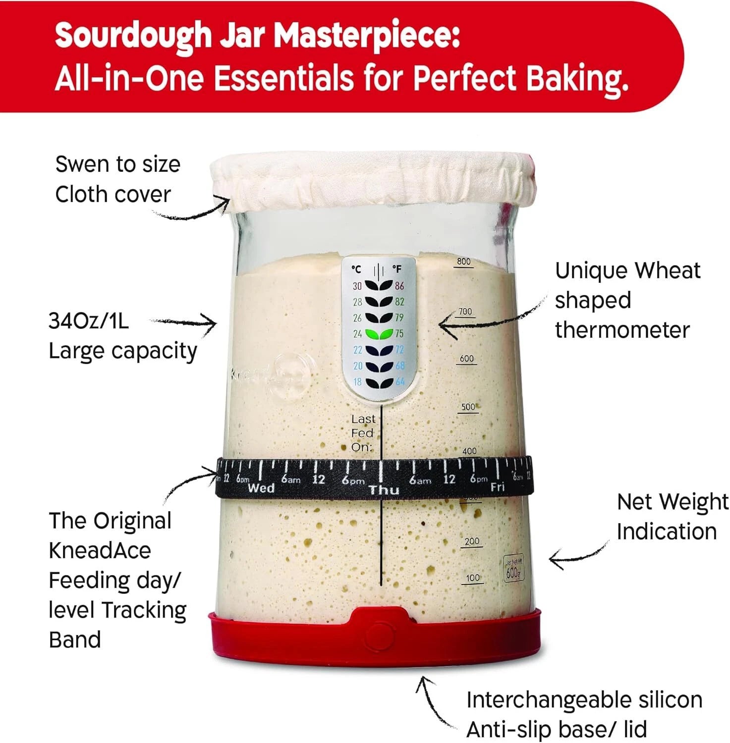 Professional Sourdough Bread Starter Kit with 5 Unique Features 07FC0E-D4 - KOEEK