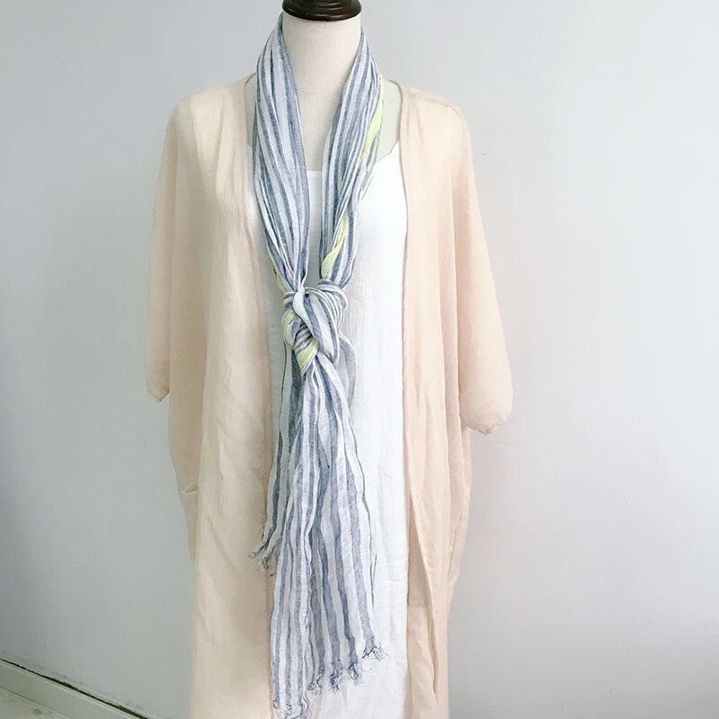 Mens  Flax Linen Preppy Scarf Breathable Casual Stripe Neckerchief Shawl 07FC0E-D4 - KOEEK