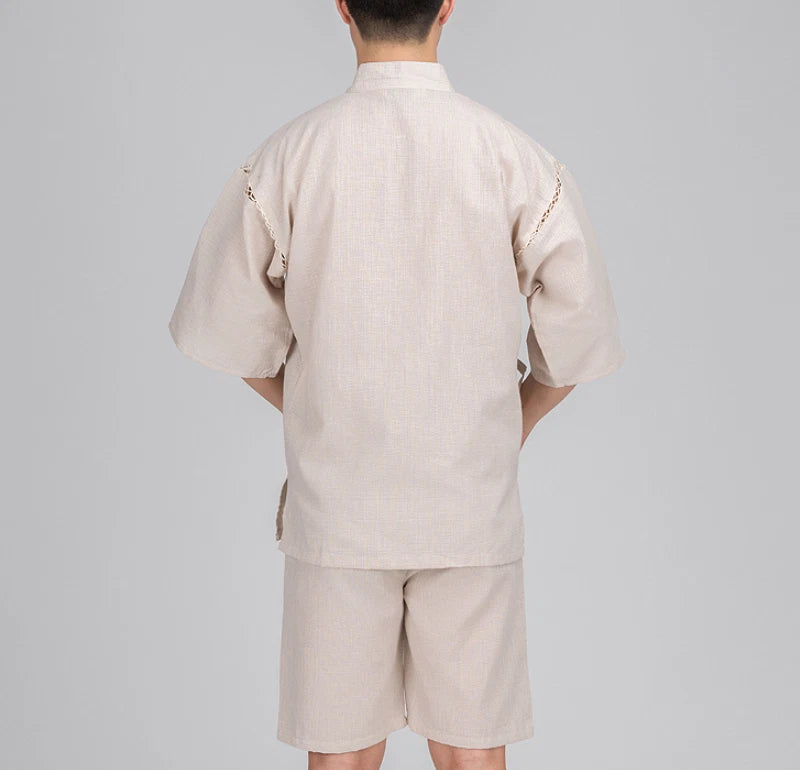 Japanese Mens Pajamas Sets Loungewear Jinbei Kimono Short Sleeve Pants Sleepwear 07FC0E-D4 - KOEEK
