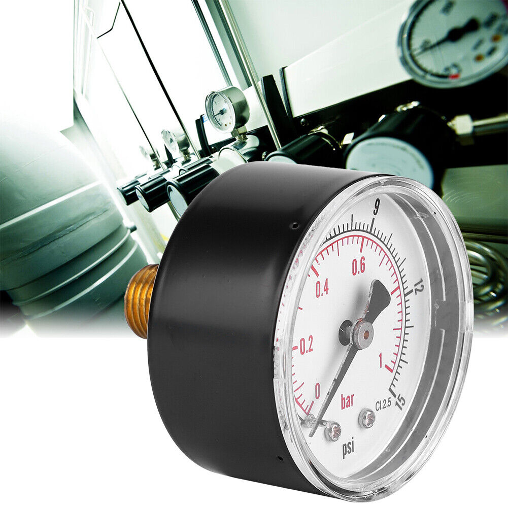 new Pressure Gauge 50mm 1/4BSPT Back Connection For Air Water Oil Gas 0-15PSI 0-1Bar koeek - KOEEK