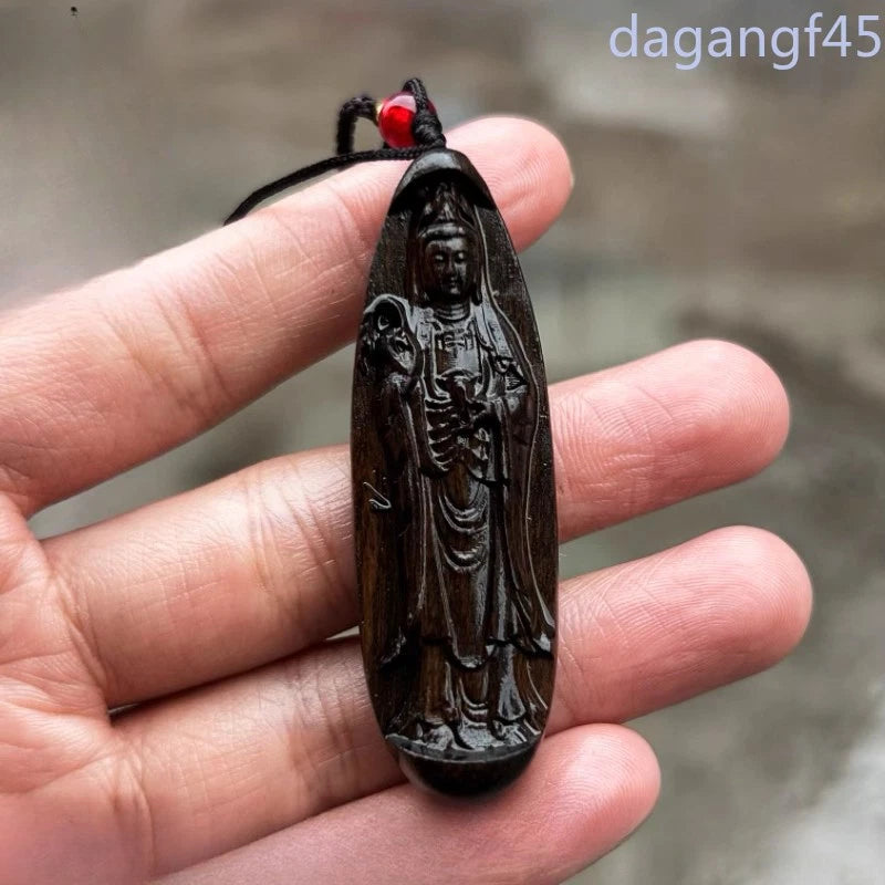 6cm Retro Agarwood Handmade Carve Guanyin Pendant Necklace Handicraft Chinese 07FC0E-D4 - KOEEK