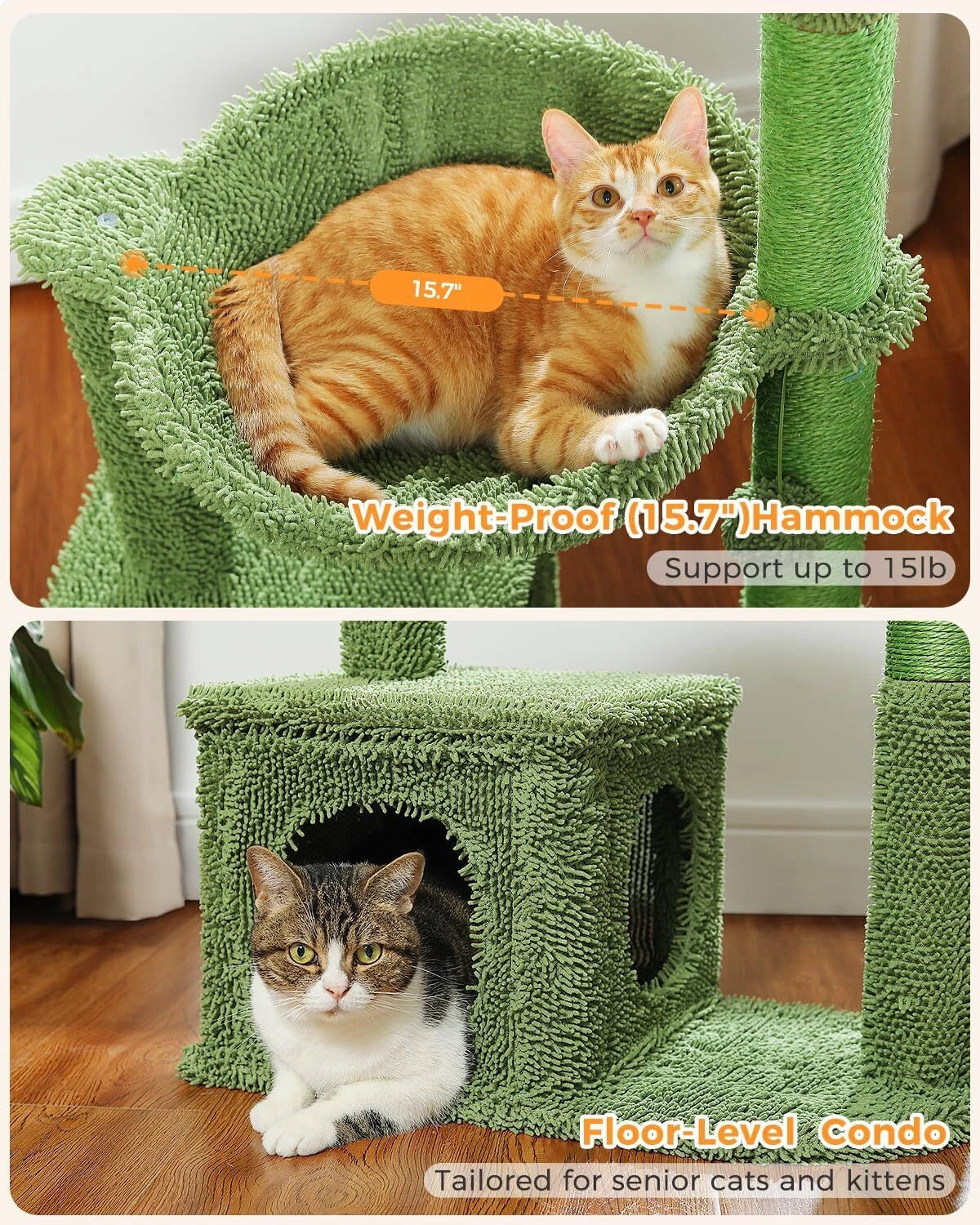 40” cat tower with large metal carpeted hammock, indoor scratching post for cats 07FC0E-D4 - KOEEK
