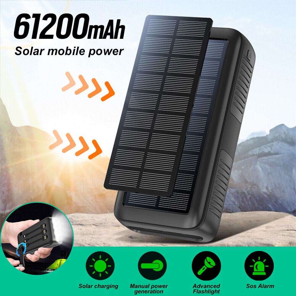 ny 61200mAh Solar PowerBank eksternt batteri Nødoverlevelsesutstyr lommelykt