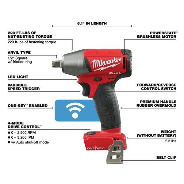 ny Milwaukee Tool 2759B-20 M18 Brændstof med en-nøgle kompakt slagnøgle