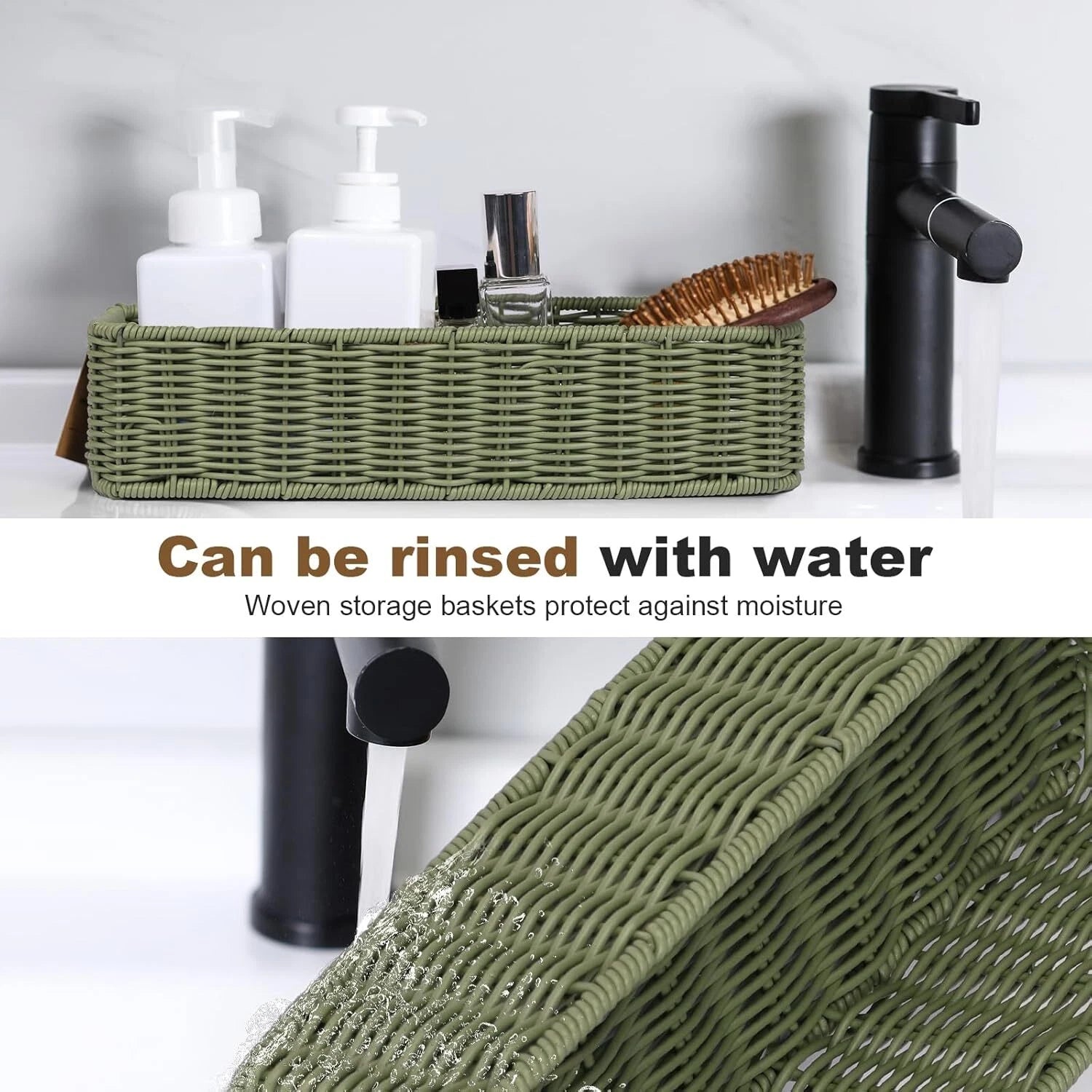 Storage Wicker Basket Decor: Green Decorative Storage Bin for Countertop Shelves 07FC0E-D4 - KOEEK