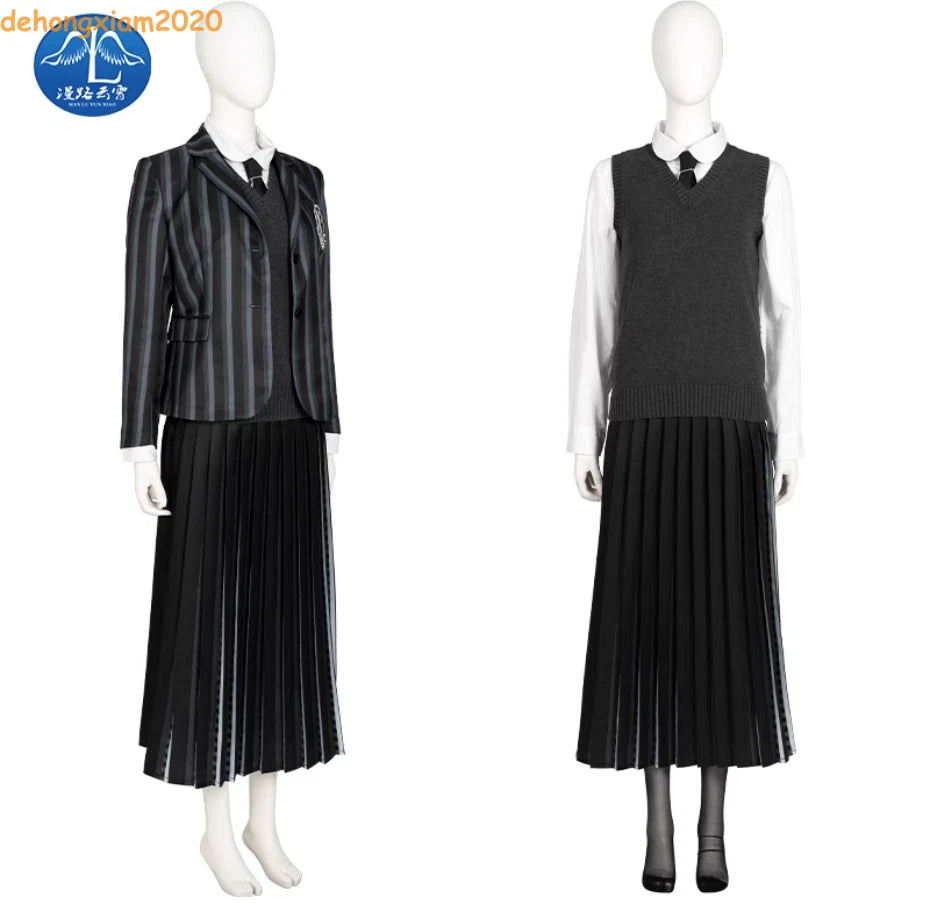 Tv Wednesday Addams Wednesday Cosplay School Uniform Suit Costumes Pleated Skirt 07FC0E-D4 - KOEEK