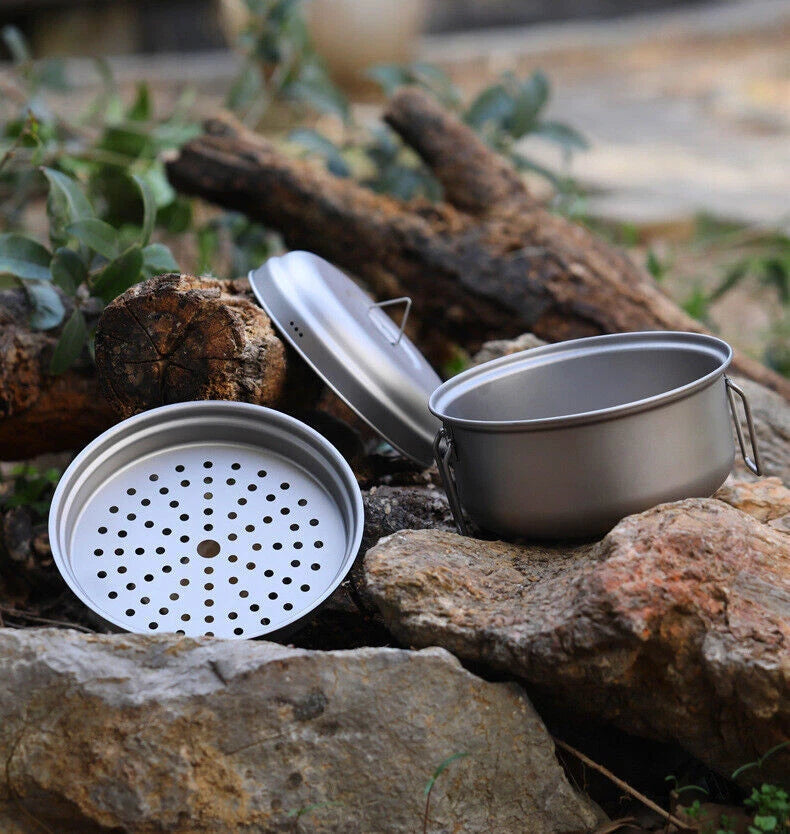 Outdoor 2L Titanium Steamer Tableware Soup Pot Portable Camping Large Capacity 07FC0E-D4 - KOEEK