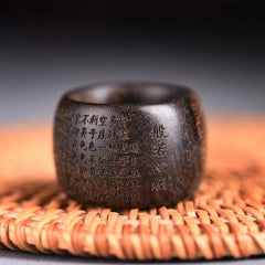 Agarwood Heart Sutra Thumb Ring Carved Wood Band Handmade Unisex Gift 07FC0E-D4 - KOEEK
