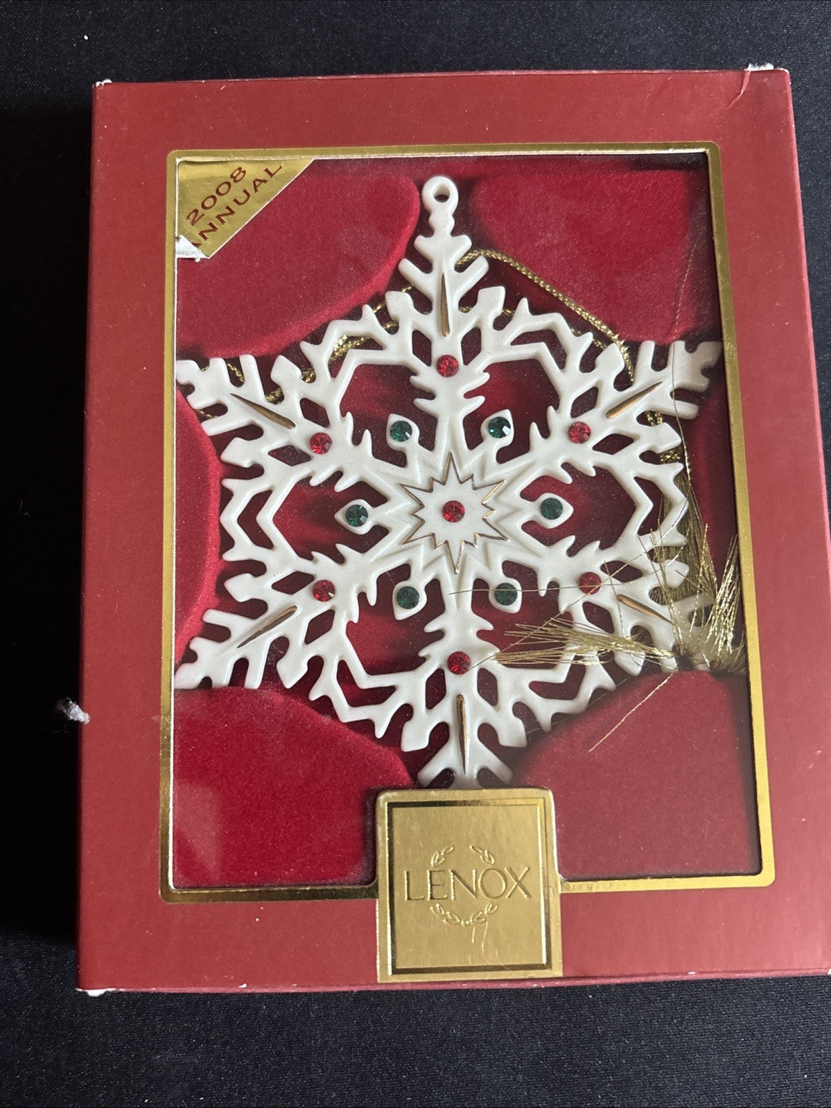 Lenox 2008 Annual Snowflake Ornament with Crystal Gems- Red•Green•White•Gold LENOX - KOEEK