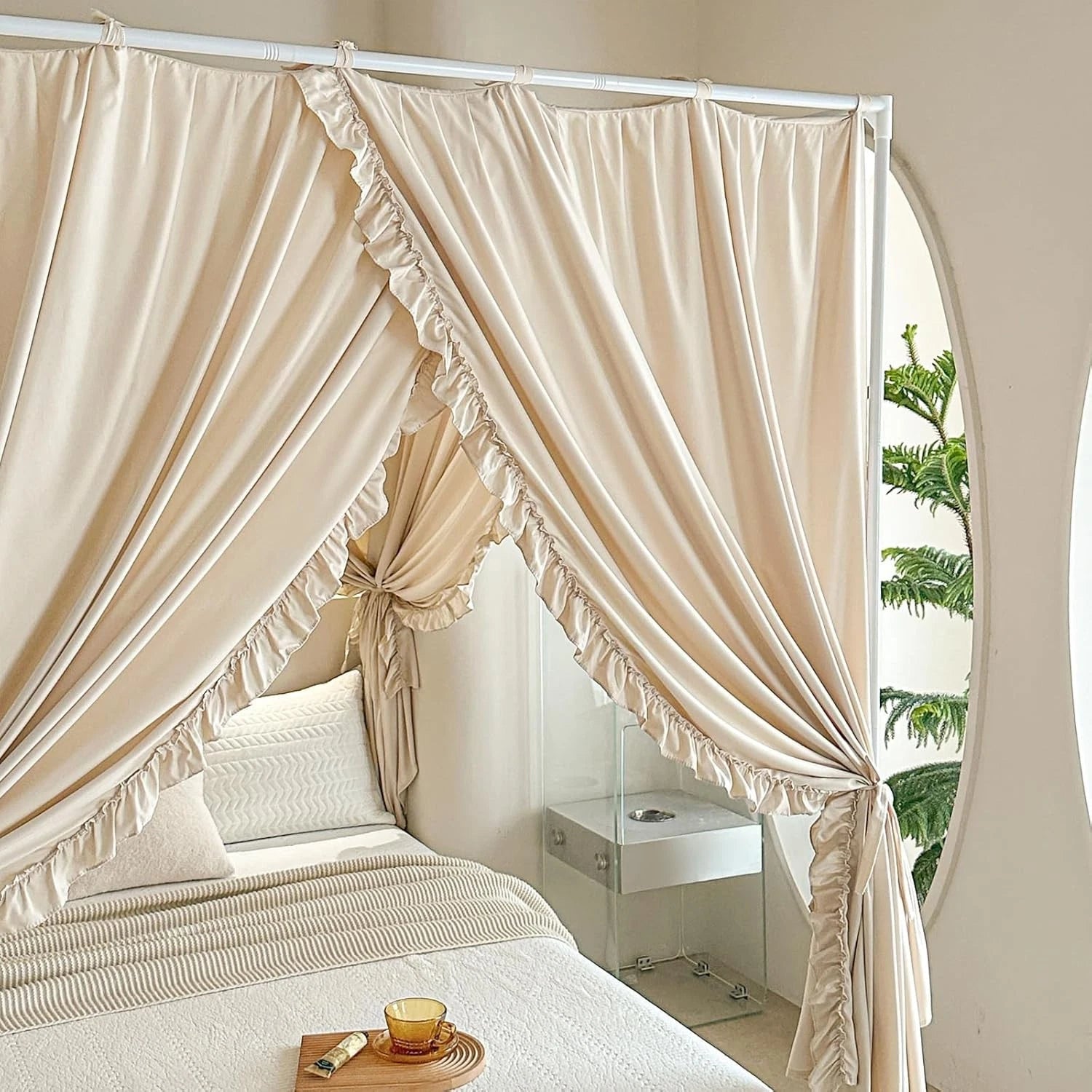 Princess Canopy Bed Curtains with Top Ties - Windproof & Lightproof for Girls' 07FC0E-D4 - KOEEK