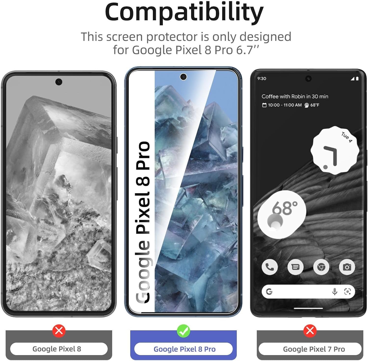 new 'C 3 Pack Designed for Google Pixel 8 Pro Screen Protector Transparent 07FC0E-D4 - KOEEK