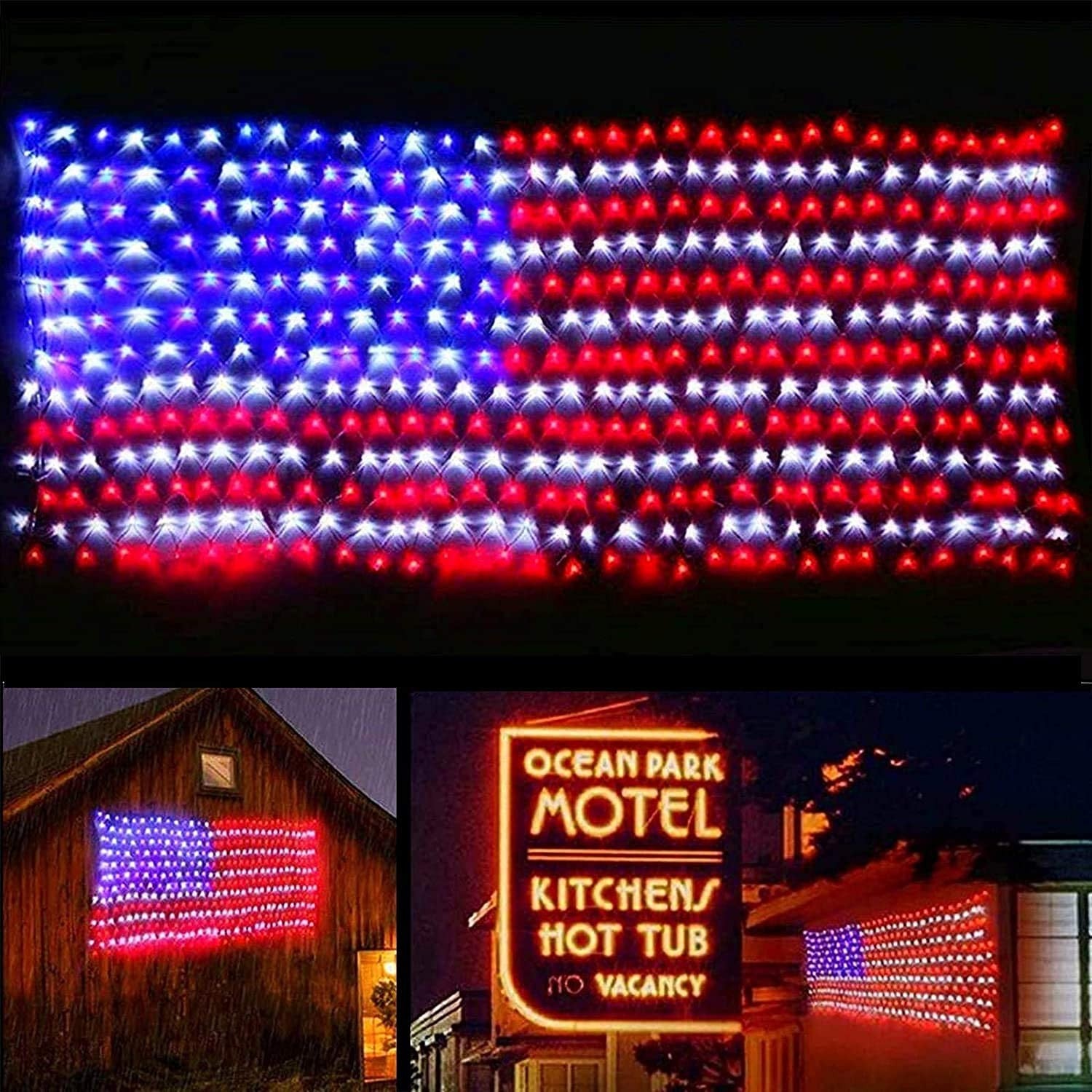 () American Flag Lights, Outdoor String Lights 420 LED Waterproof Led Flag... 07FC0E-D4 - KOEEK