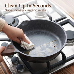 Nonstick Skillet,Deep Frying Pan10‘’,Saute Pan with Lid,Healthy Cooking Pan 07FC0E-D4 - KOEEK