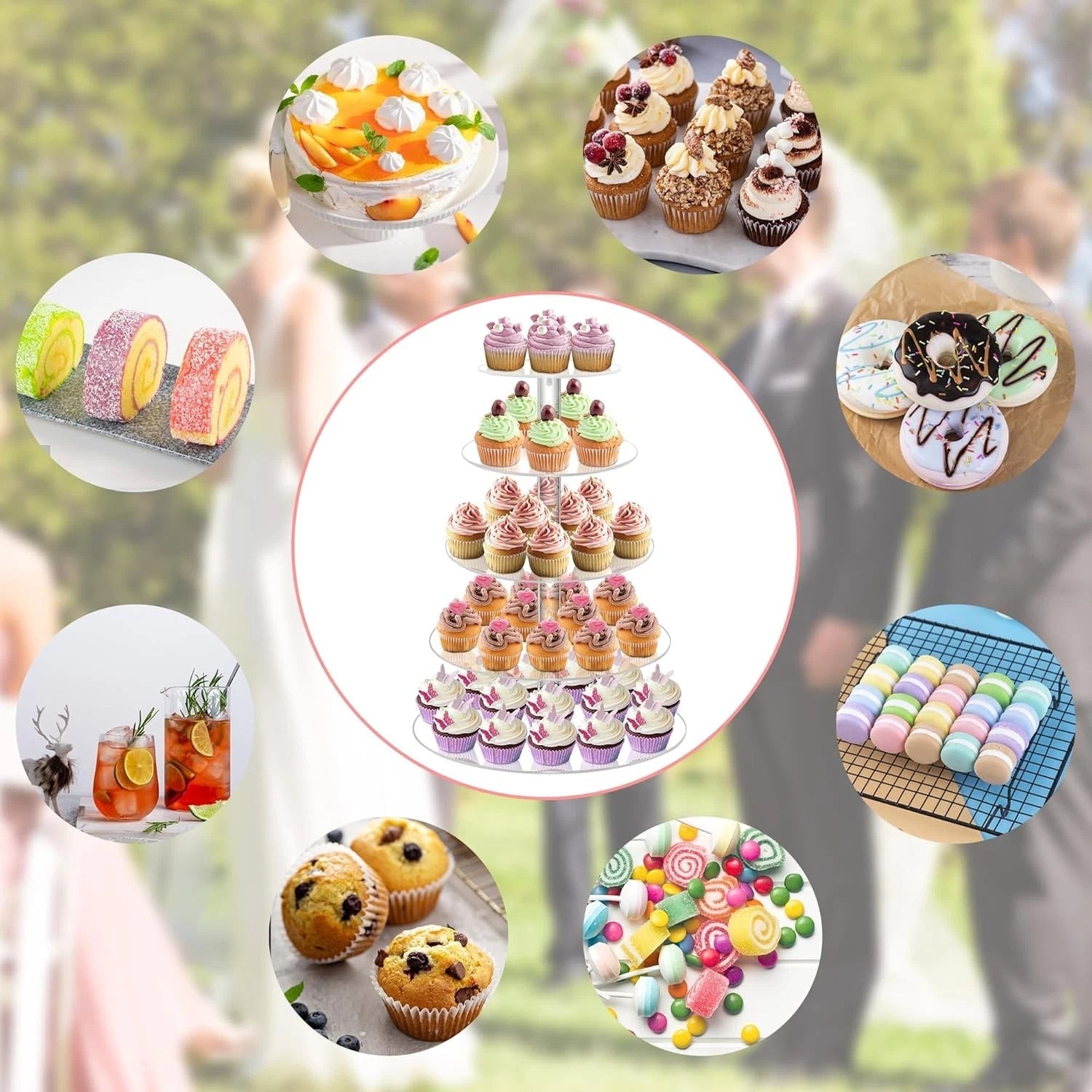 5 Tier Round Acrylic Cupcake Tree Tower Display Stand Display for Pastry Wedding 07FC0E-D4 - KOEEK