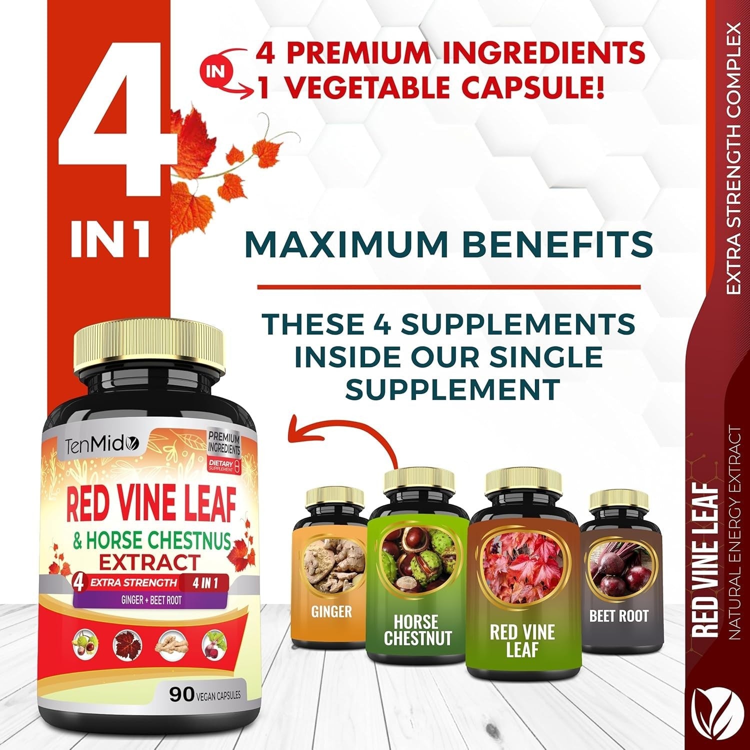 new Red Vine Leaf Extract Capsules - with Horse Chestnut, Beet Root, Ginger -... 07FC0E-D4 - KOEEK