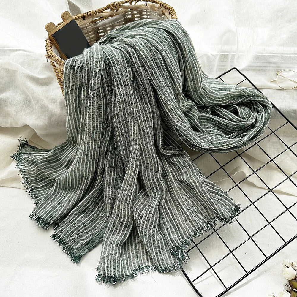 Cotton Linen Scarf Striped Scarves Unisex Men's Shawl Scarf Headwraps 9 Colors 07FC0E-D4 - KOEEK