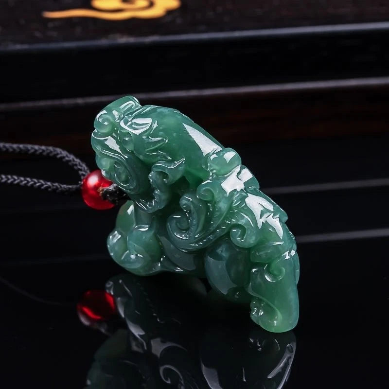 Natural Jadeite Blue Water Flying Qilin Pendant Icy Jade Wealth Mens Necklace 07FC0E-D4 - KOEEK