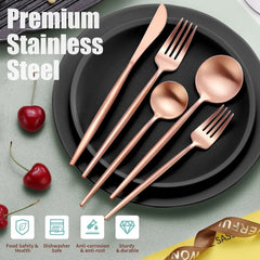 Matte Rose Gold and Silver Flatware Set for 6, Brushed Stainless Steel Flatware