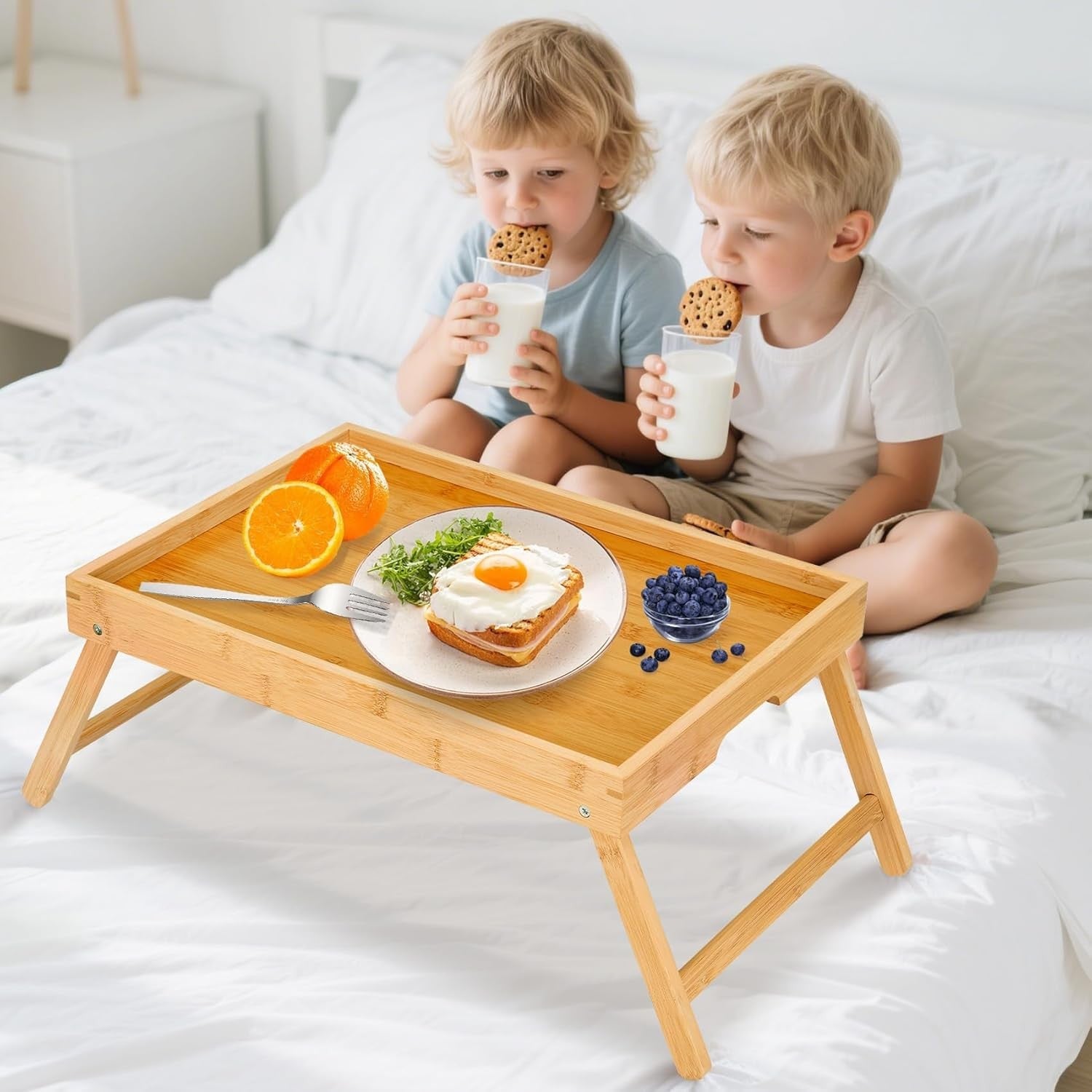 new 2 Pack The Bamboo Bed Breakfast Tray With Foldable Legs Color is Log 07FC0E-D4 - KOEEK