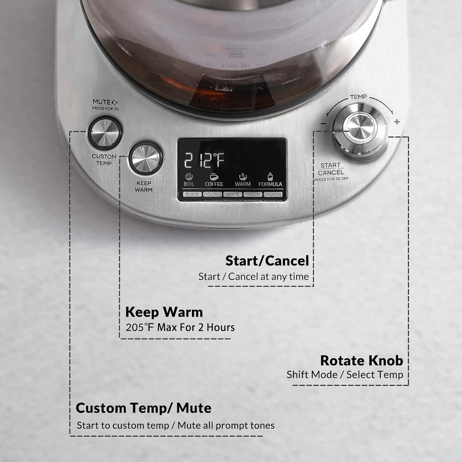 Tea Kettle Electric Tea Kettle with Removable Infuser, 9 Preset Brewing Programs 07FC0E-D4 - KOEEK