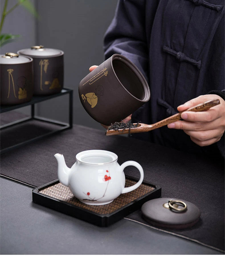 Purple Clay Tea Caddy Puer Tea Storage Tea Jar Candy Dried Fruit Container Box 07FC0E-D4 - KOEEK