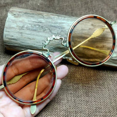 Vintage Chinese Crystal Round Glasses Tea Tint Copper Frame Eyewear Sunglasses 07FC0E-D4 - KOEEK