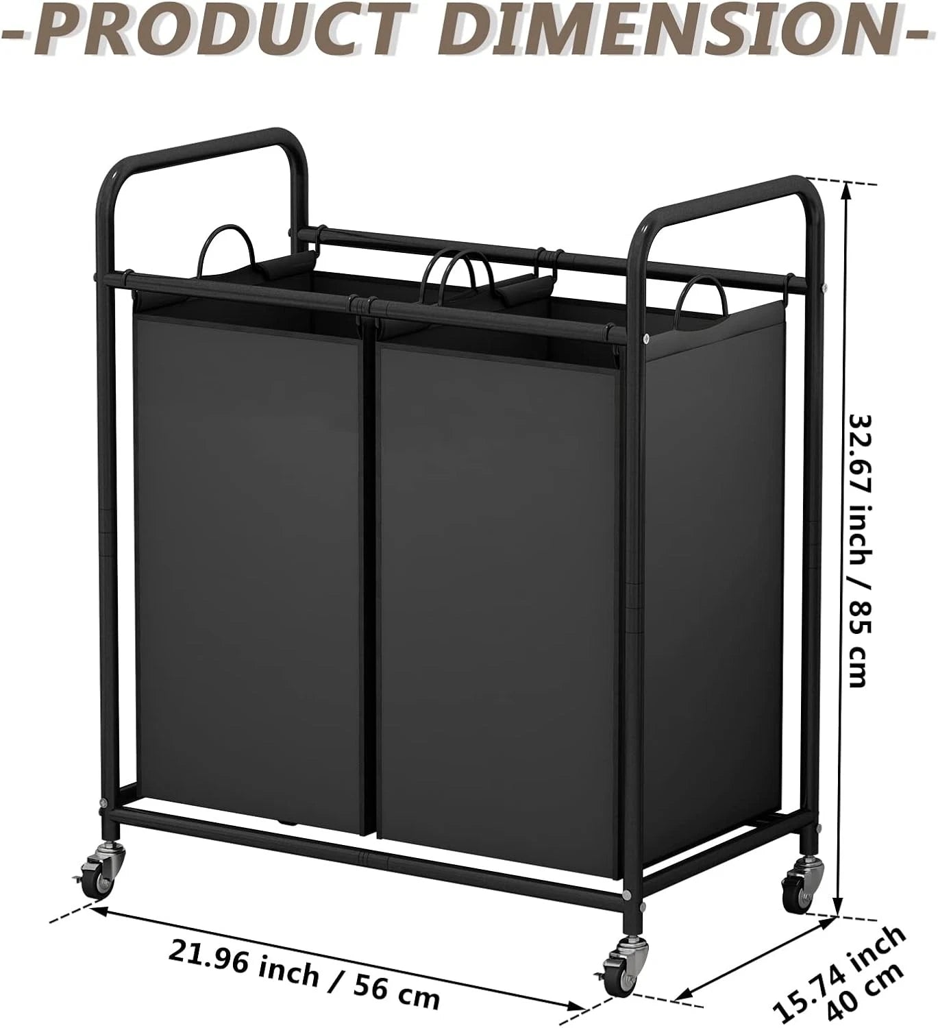 Laundry sorting basket 2-bag laundry basket trolley with rolling lock wheels 07FC0E-D4 - KOEEK