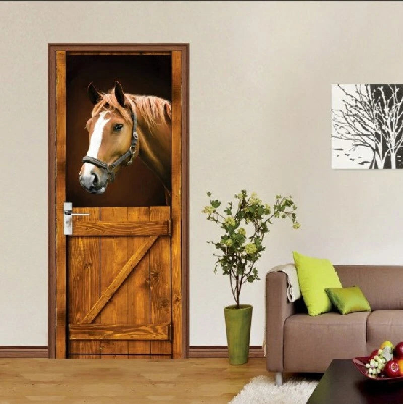 3D Ancient Rustic Barn Door Sticker Decal Self-adhesive Wrap Mural Home Decor 07FC0E-D4 - KOEEK
