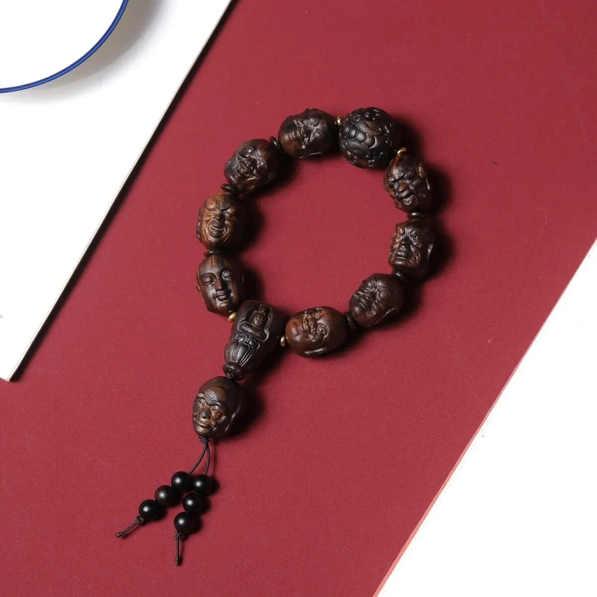 Natural Agarwood Carving Eighteen Arhats Buddha Prayer Beads Men  Bracelet 07FC0E-D4 - KOEEK
