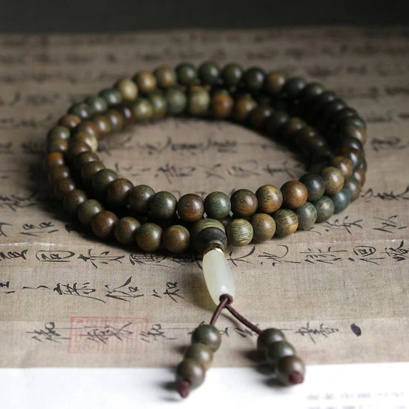 108 Beads Bracelet 8mm Green SandalwoodTriple Wrap Unisex Mala Buddhist Prayer 07FC0E-D4 - KOEEK